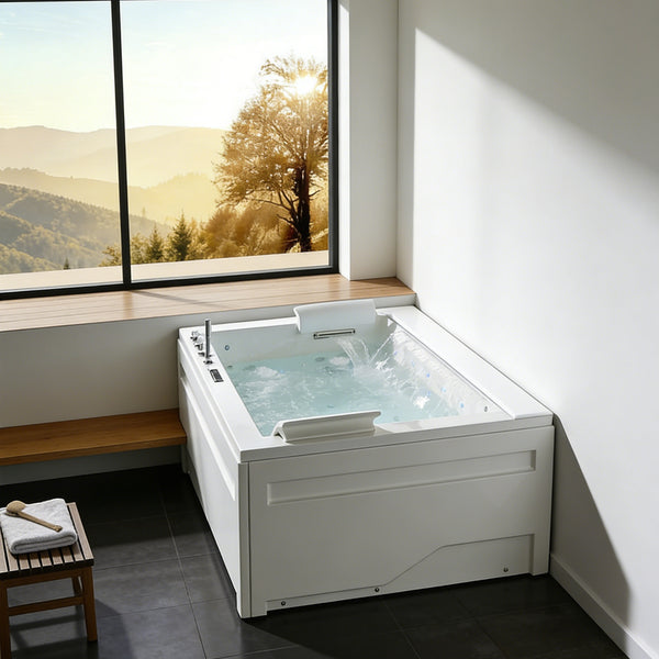 Extragroßer 2 Personen Whirlpool Jackson 190x150 Badewanne Marmor Vollausstattung (weiß)