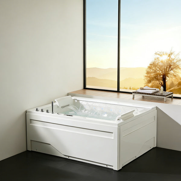 Extragroßer 2 Personen Whirlpool Jackson 190x150 Badewanne Marmor Vollausstattung (weiß)