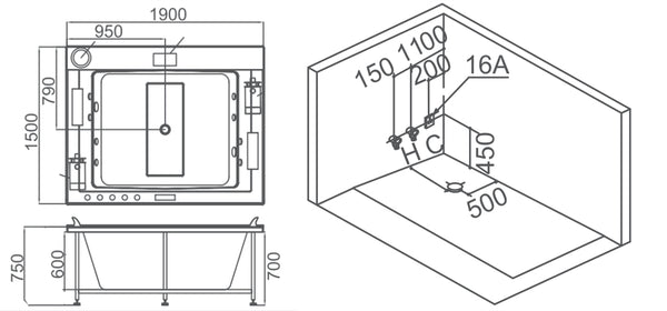 XL 2 Personen Whirlpool Jackson 190x150 Badewanne Marmor Vollausstattung (weiß)