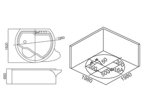 XL 2 Personen Whirlpool Perth 198x162 Badewanne Whirlwanne freistehend schwarz