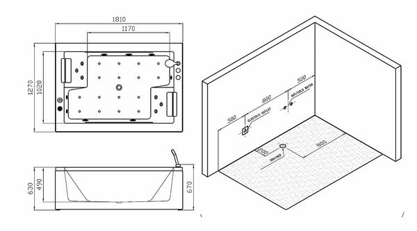 Exklusiver 2 Personen Whirlpool 181x127 Sydney Badewanne Sonderpreis