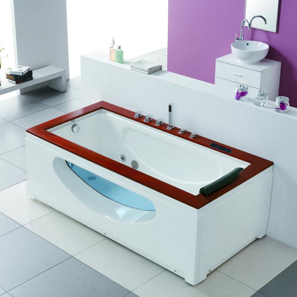 Whirlpool für 1 Person 180x89 Texas Badewanne (Bullauge & Echtholzrand) Whirlwanne Sonderpreis