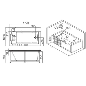 1 Person Luxus Whirlpool Victoria 172x100 Badewanne Marmor (weiß & ohne Schürze)