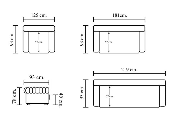 Chesterfield Winchester Deluxe XL Sofagarnitur (3/2/1 oder 3/1/1) Ledergarnitur Salottini