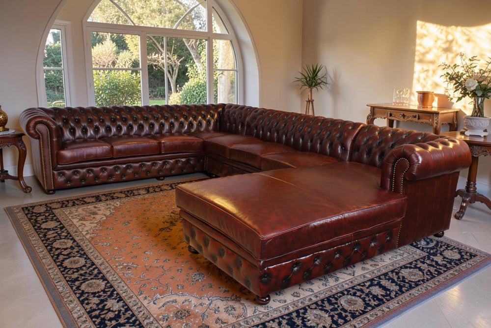 XL Chesterfield Wohnlandschaft Ecksofa Royal Leder Eckcouch Salottini Sonderpreis Rot