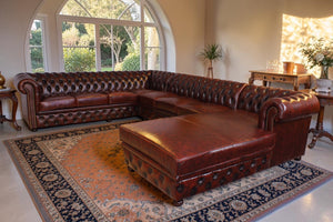 XL Chesterfield Wohnlandschaft Ecksofa Royal Leder Eckcouch Salottini Sonderpreis Rot