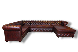XL Chesterfield Wohnlandschaft Ecksofa Royal Leder Eckcouch Salottini Sonderpreis Rot